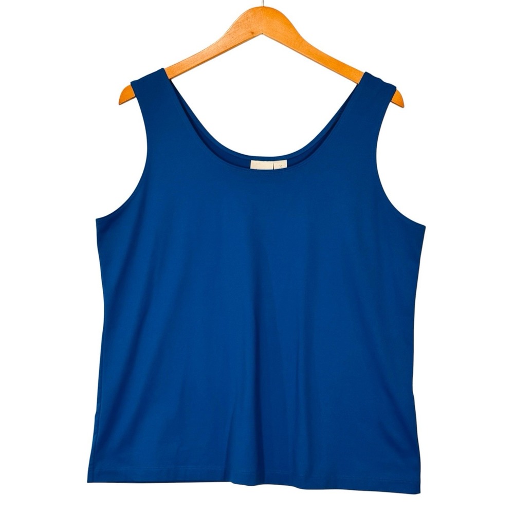Chico's XL Tank Top Womens Size 3 Blue Stretch Nylon Sleeveless Scoop Neck Basic